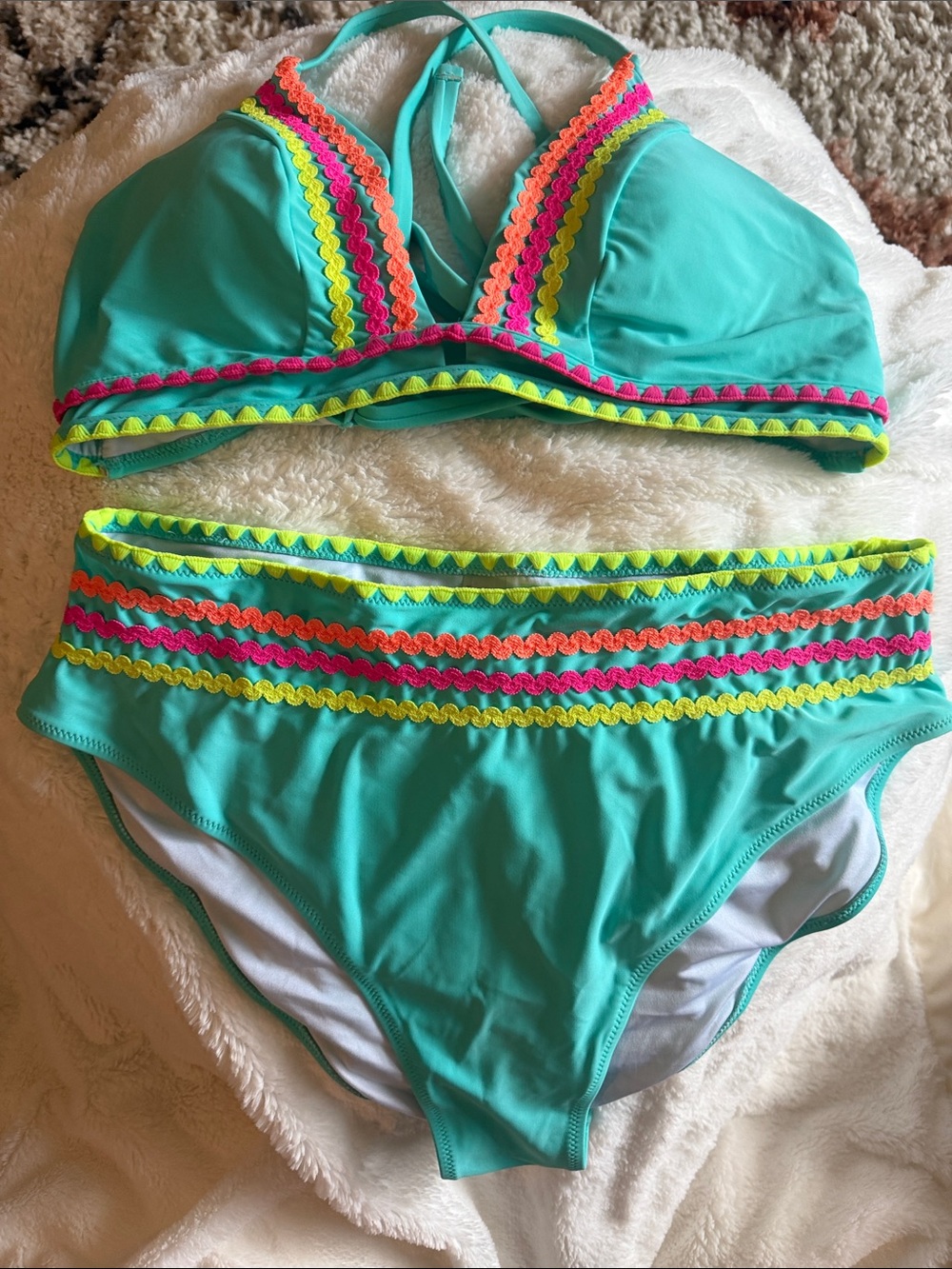 SHEIN Teal Bikini Set with Neon Trim